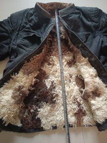 老中山装 毛皮棉袄 衣襟袖口有磨损 道具收藏使用