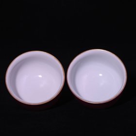旧藏 清雍正胭脂红釉描金压手杯 高5.6x7.8厘米