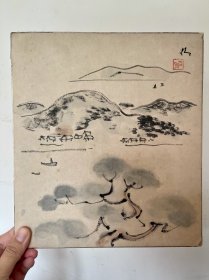 507日本卡纸色纸画，回流老字画。纯手绘，写意国画，水墨画。色纸。山水