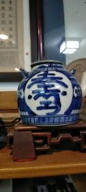 青花寿字老茶壶
