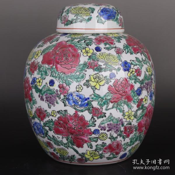 粉彩手绘牡丹纹盖罐