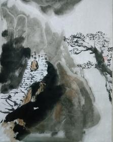 书画名家笔墨真迹  著名禅意书画家贾双林山水作品:独行