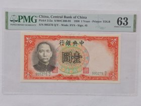 PMG63中央银行壹圆纸币(995276)