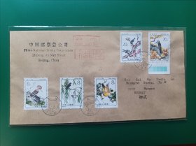新中国邮票，T79，益鸟，航空首日封，实寄封。公函封，寄挪威。高值带色标