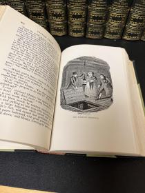 1868《狄更斯文集》The Works of Charles Dickens，
20册大全套，国立图书馆特辑，墨绿色真皮装帧，真丝布面，竹节背压花烫金，顶金侧底毛边，经典插图，厚重大开本。基本未翻动过，整体状态非常好。