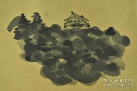 纸本手绘《日本色纸》1张 手绘日本松山城图案 样式精美 题字钤印 可装裱 可收藏  色纸尺寸：27cm*24cm 松山城位于胜山上，在市中心的一座险峻的小山上，是一处俯瞰濑户内海和松山市的最佳位置。 松山城于1602年和1628年之间建造。在1635年，城堡被分配给松平家庭的一个分支，他们是德川家族的亲戚，这持续到封建时代结束为止。