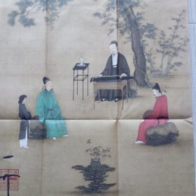 古代名画宣纸现代印制：《听琴图》 （宋 . 赵佶）【可加框装饰，也可卷轴挂装.】