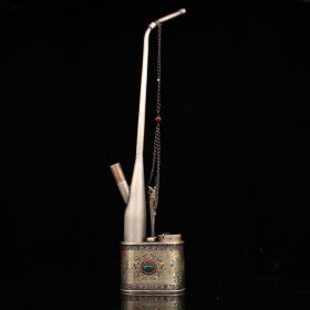 珍藏老纯铜全铜纯手工打造镶嵌宝石水烟袋