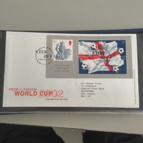 F4136英国邮票2002年世界杯足球赛小型张.日韩.国旗 小全张外国首日封FDC