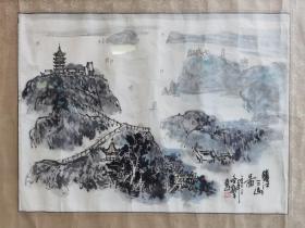 周斯音国画作品：镇江三山图