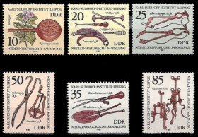 民主德国邮票 1981年莱比锡·苏德霍夫学院 古医疗器械 6全新