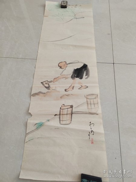 (9)回流手绘老画一幅，尺寸 100cmX31cm.印章落款，品相如图