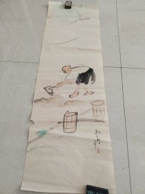 (9)回流手绘老画一幅，尺寸 100cmX31cm.印章落款，品相如图