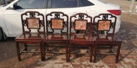 民国广作-老红木嵌石椅子4个，中间襄的石板比较重，用了百十年还跟新的一样有包浆。河北沧州议价自提，或者邮费到付