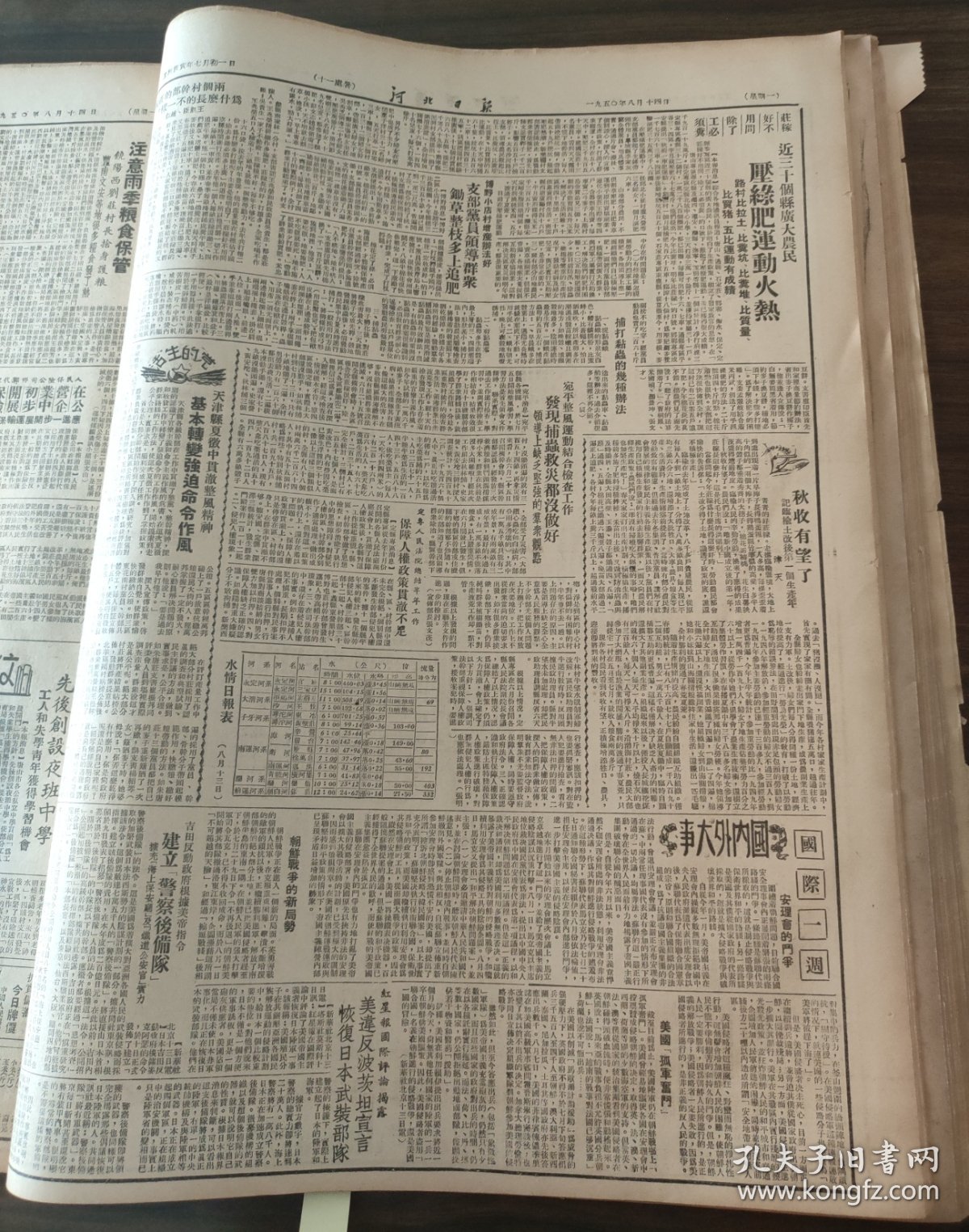 河北日报1950年8月14日我国和大通知各人民团体扩大和平签名运动，玉田区朝鲜人民军解放溪区团省工委刘英同志,博野小店村饶阳西刘庄村,束鹿满城丰润