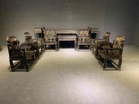 清代小叶紫檀中堂十二件套古董传世二手紫檀老家具木器