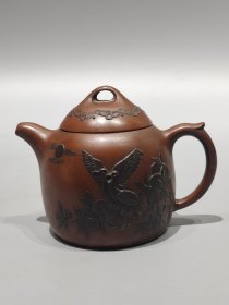 老珍藏，小品泥绘老紫砂壶一把，保存完整，收藏的佳品。
