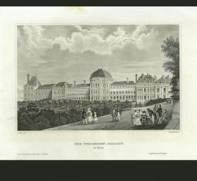 1845年原版凹版钢版画杜乐丽宫