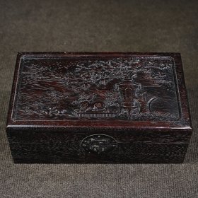 紫檀木雕刻《平安富贵》多宝盒收纳盒，长30厘米宽18厘米厚11厘米。