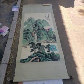 工艺画，装饰品山水画，谢雅柳作品，装裱好的芯长133x66带字画収付款单，实物拍图