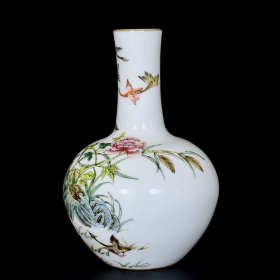 清乾隆珐琅彩花鸟纹天球瓶 古玩古董古瓷器老货收藏