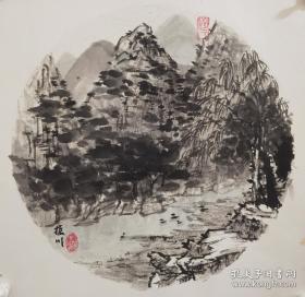 赵振川，陕西画家，长安画派，画心尺寸为49x49，手绘圆光扇面作品，品相如图自然旧完好