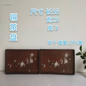 （龙门销烟）铜茶盘一对，包浆均匀，雕工精美，人物形象生动，品相完整漂亮，尺寸如图！