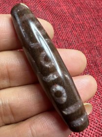 有些年头 藏传 朱砂供 九眼老天珠 59*14MM