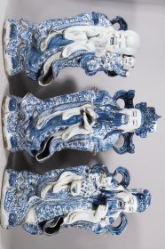 旧藏 青花堆塑【福建会馆】三星人物塑像一套高58cm宽25cm