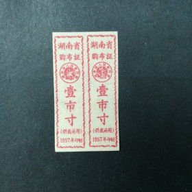 1957年湖南省布票一市寸双联（背面有字）