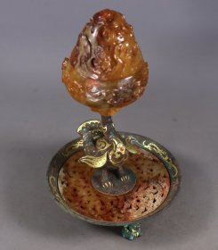 战汉时期铜错金银镶嵌和田玉熏炉高23.5厘米直径14.5厘米重1048克