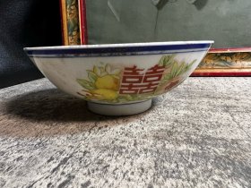 民国江西珍品贴花多子多孙大碗，开线