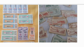 （崂山区粮食局熟食品票  一批  ）   +《 （ 山东省布票 1983年（10市尺3张·5市尺4张·1市尺2张·5市寸5张）。上海布票5市尺2张。安徽布票 1张 7品。17张合售》
