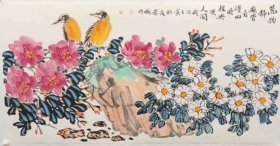 人民大学，清华大学双高校导师朱晓昀四尺代表作芙蓉花题材，芙蓉花开，大吉大利！作品已手工托底，不二轩出品，绝对保真包邮