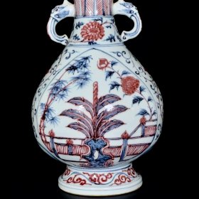 明洪武青花釉里红芭蕉象耳瓶 35/20厘米