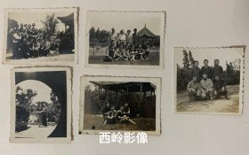 【老照片】约1950年代窈窕淑女们在上海某公园的小型合影照一组5张合售