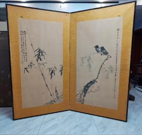 【收藏级精品橋本关雪二曲屏風】
【桥本关雪】（1883-1945），著名画家，大正、昭和年间关西画坛的泰斗，关东画派领袖。 自1914年起，曾30多次来到中国，并精通中国古文化。与吴昌硕，王一亭等结为至交。