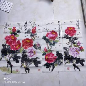 张行素牡丹四条屏