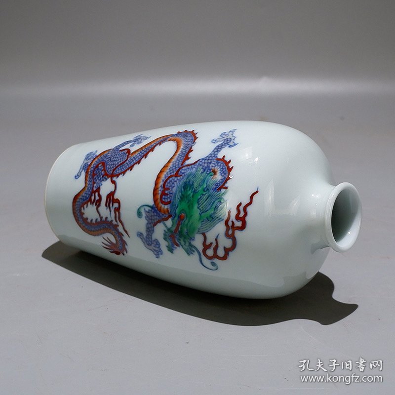 青花斗彩龙纹复口梅瓶