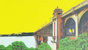 《长江大桥》2小版画，周绿江，丝网印刷，带框。