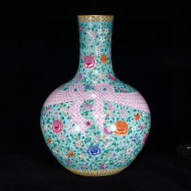 清乾隆珐琅彩缠枝花卉纹绶带天球瓶古董古玩古瓷器收藏