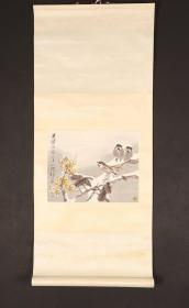 荣宝斋早期木版水印 任伯年 麻雀 地杆有版权标签 属早期作品 木版刻画精细 印制精良 非常好的老水印画