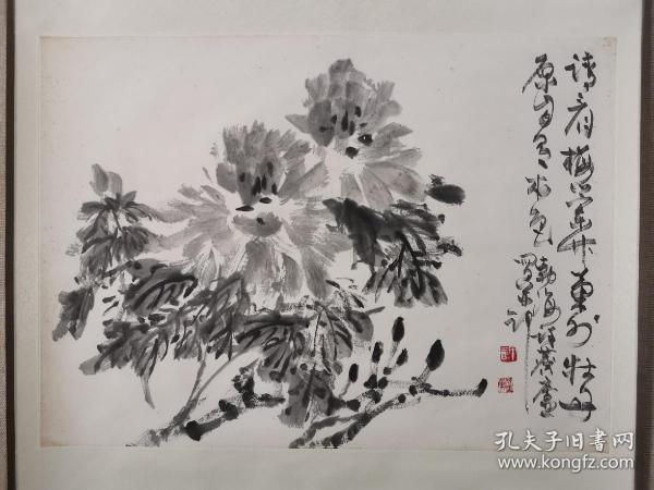 北京著名画家许麟庐国画《墨牡丹图》一幅，尺寸82x55厘米，自然旧，有少许黄斑，精品！保真！