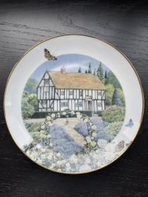 西洋装饰盘摆盘Franklin Mint 画家Peter Banett 作品 Tudor Rose Cottage 都铎玫瑰小屋 限量版 20.5cm