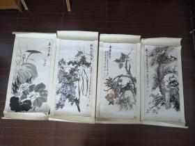 江阴著名画家王星四条屏，单张四平尺97*44cm，品相如图