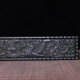黑檀木雕刻双龙戏珠画盒，长37厘米宽6.5厘米高5.5厘米，重530克