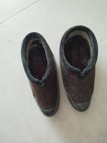 民国时期，小脚手工纳底毡鞋，长19.5