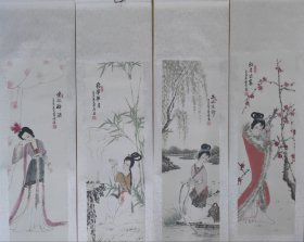 四大美女貂蝉西施杨贵妃昭君带装裱153×42.5 传统题材昭君出塞 西施浣纱。貂蝉拜月，贵妃醉酒。画面漂亮，适合装饰。