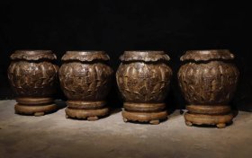 （议价） 清代青石瓜棱花纹绣墩一套高52cm最大直径40cm面直径27cm