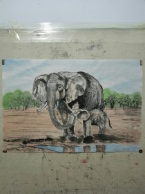 大象 国画 书法 68cm /45cm 题字请留言 客厅装饰画